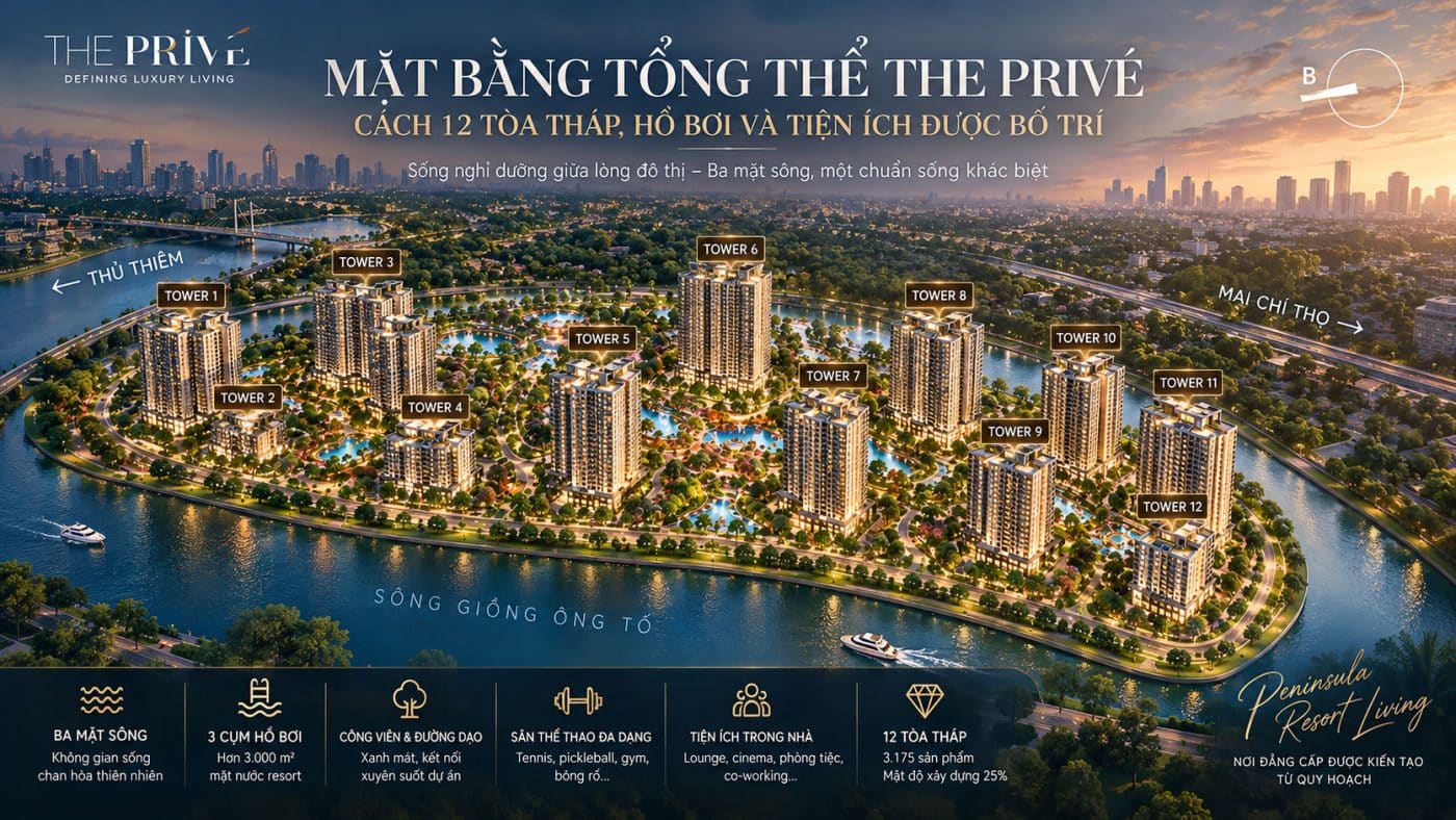Mặt Bằng Tổng Thể The Privé: Cách 12 Tòa Tháp, Hồ Bơi Và Tiện Ích Được Bố Trí