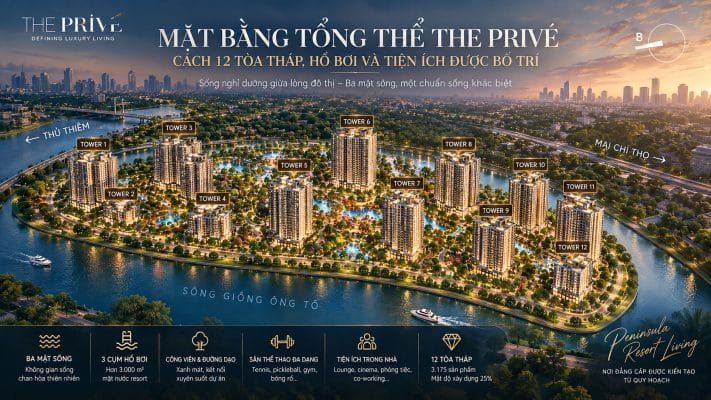 Mặt Bằng Tổng Thể The Privé: Cách 12 Tòa Tháp, Hồ Bơi Và Tiện Ích Được Bố Trí